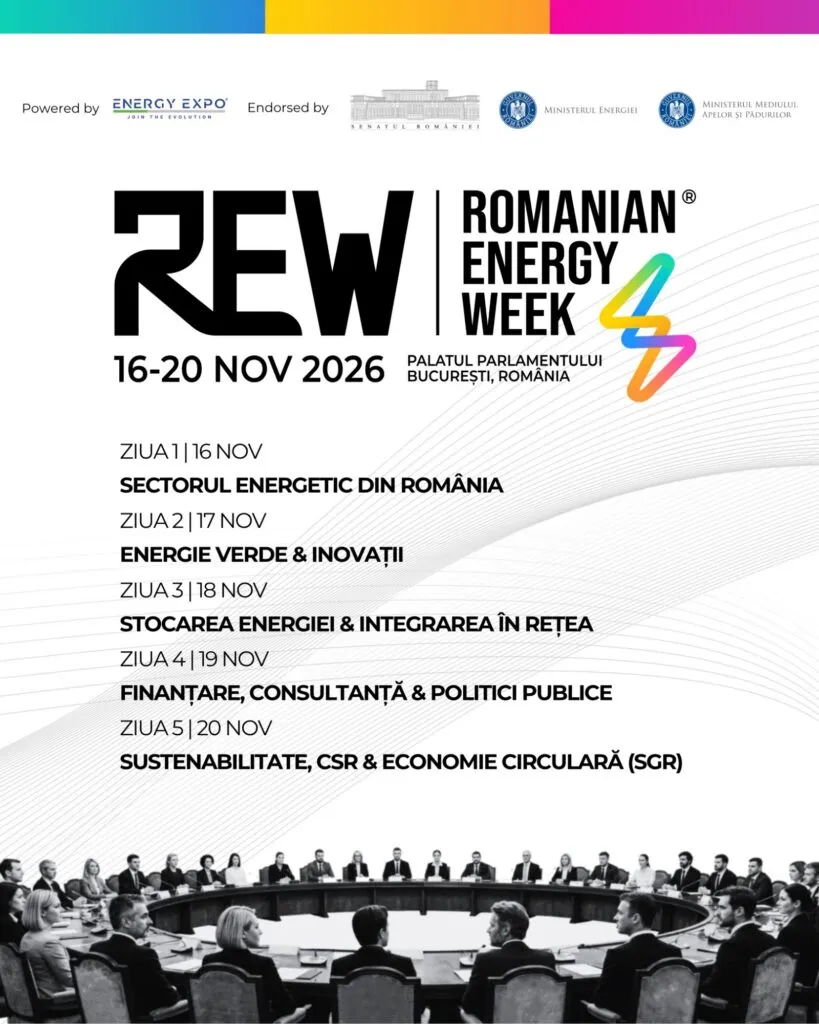 ROMANIAN ENERGY WEEK revine la Palatul Parlamentului, între 16 și 20 noiembrie 2026, cu cinci zile de dialog despre viitorul energetic al României ROMANIAN ENERGY WEEK revine la Palatul Parlamentului, între 16 și 20 noiembrie 2026, cu cinci zile de dialog despre viit
